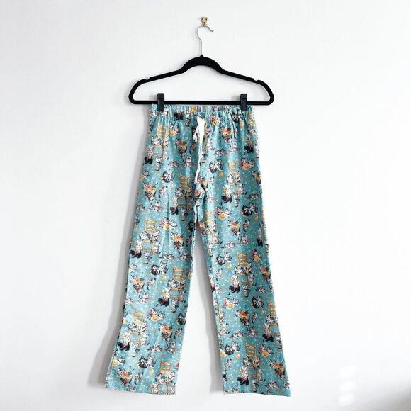 PJ Zzzz Womens Lounge Pajama Pants Flannel Drawstring Cats Kitten Blue XS - Picture 2 of 9